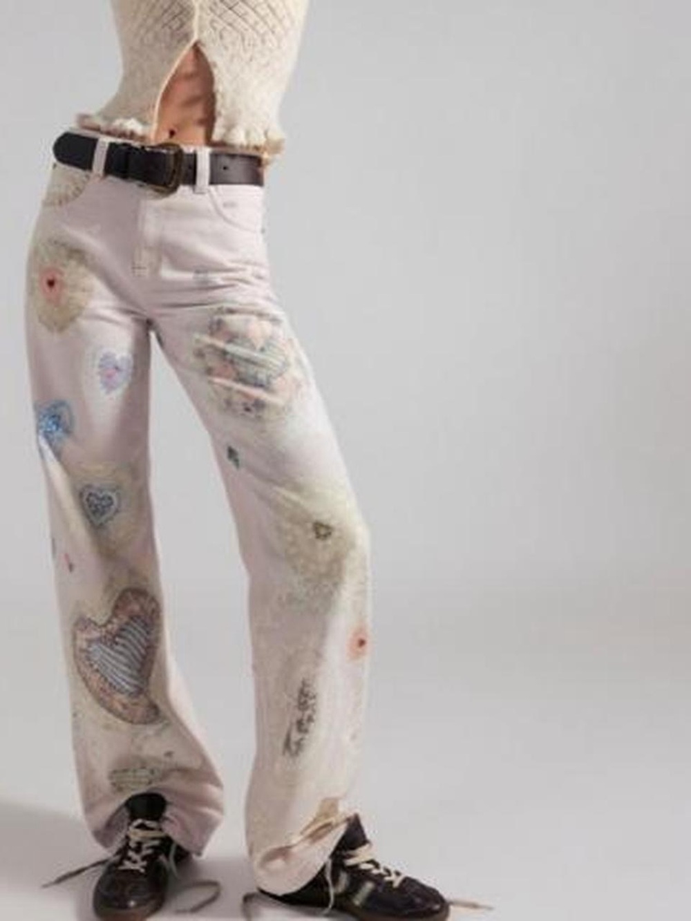 Free People Painted Heart Patch Pants - Light Pink
